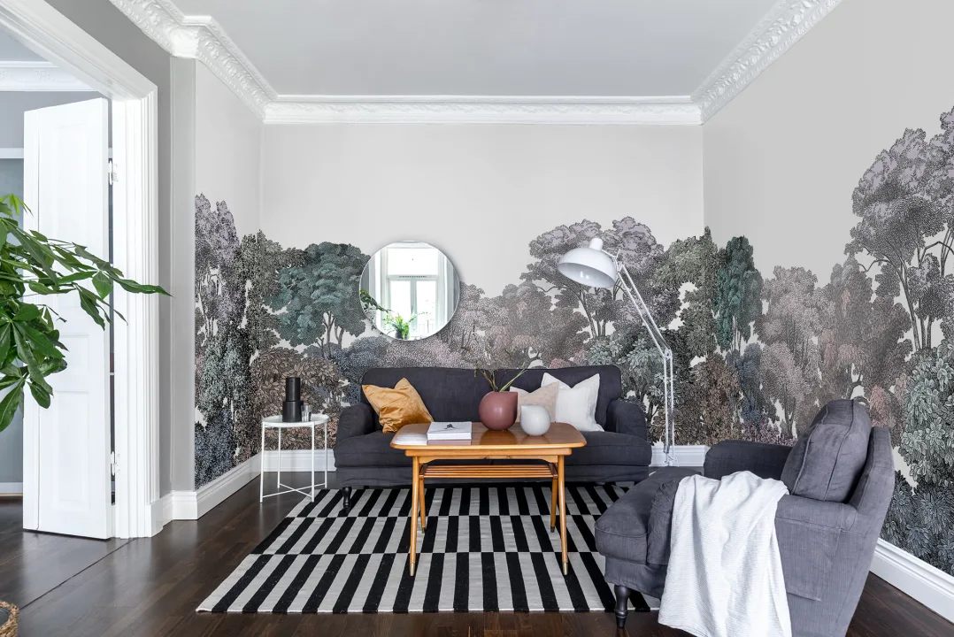 A rainbow forest mural wallpaper for kids and adults alike