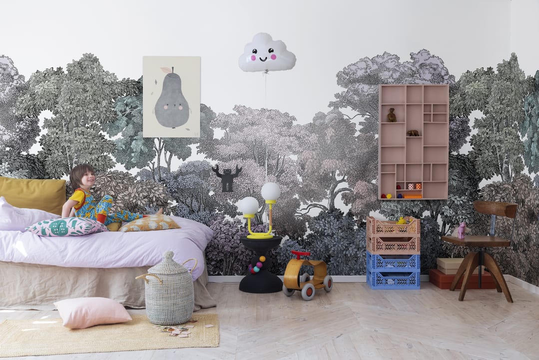 A rainbow forest mural wallpaper for kids and adults alike