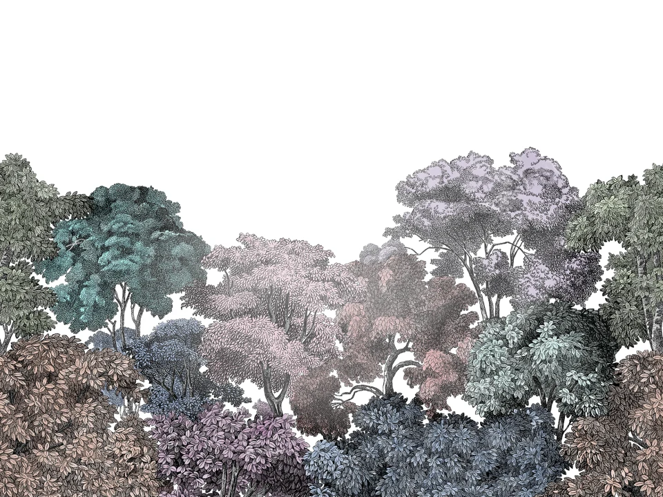 A rainbow forest mural wallpaper for kids and adults alike