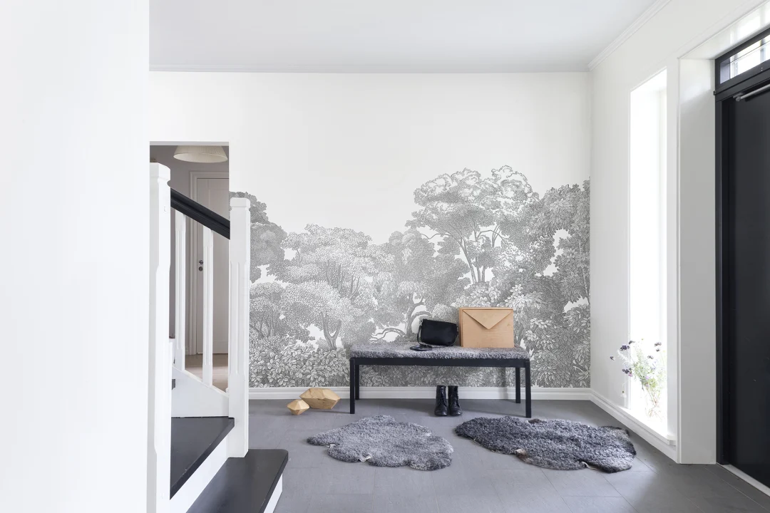 Enchanting gray wallpaper with a stunning forest scene