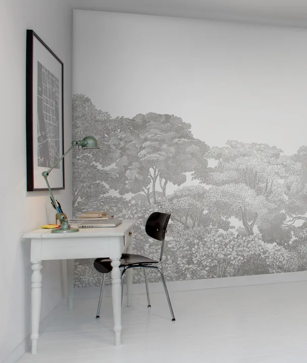Enchanting gray wallpaper with a stunning forest scene