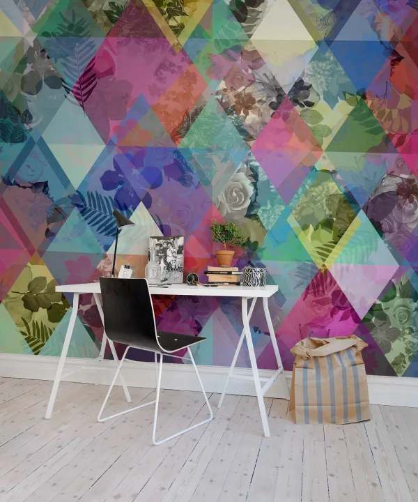 Geometrical wallpaper with harlequin pattern
