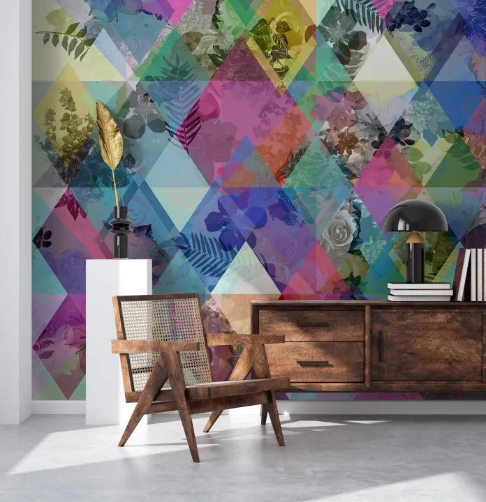 Geometrical wallpaper with harlequin pattern