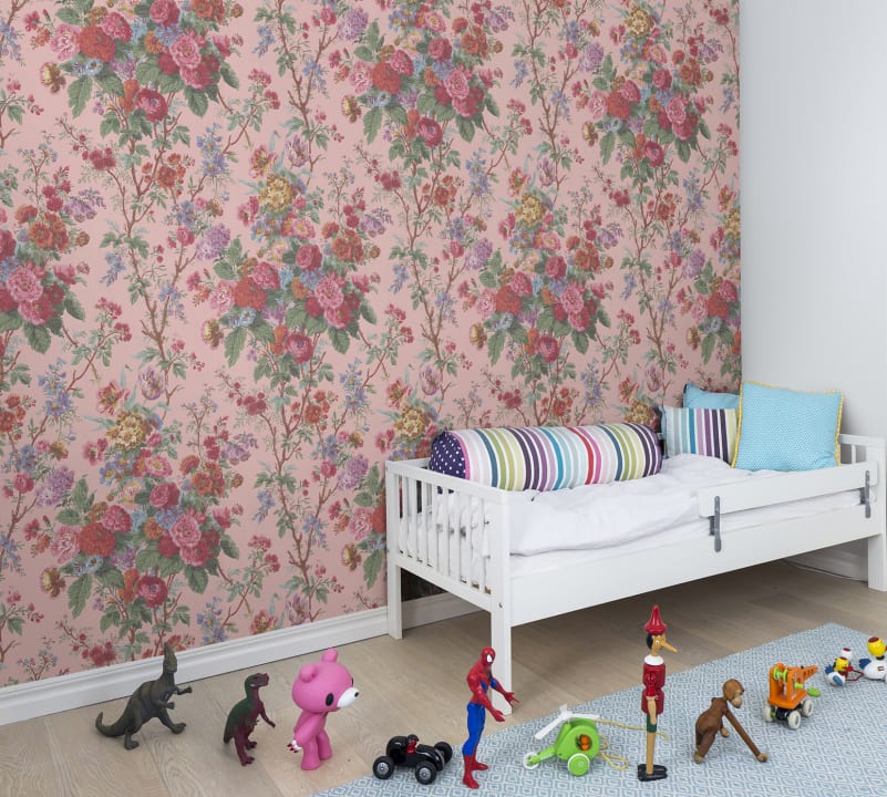 Pink floral wall mural with vintage design