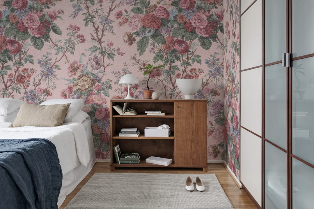 Een romantische bloemen mural