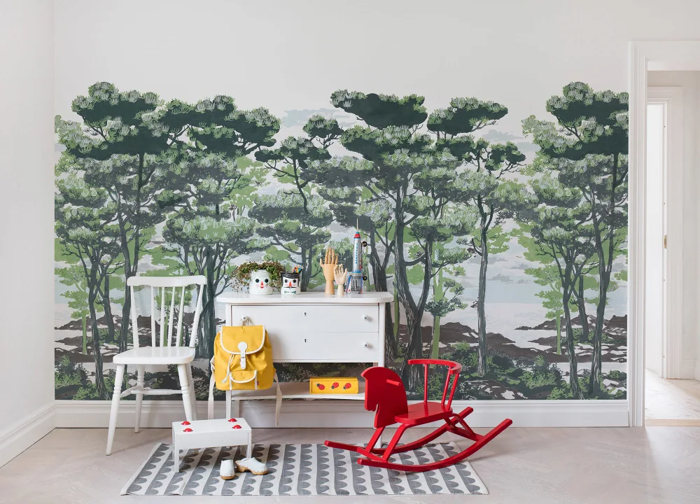 Décor mural avec une forêt peinte à la main