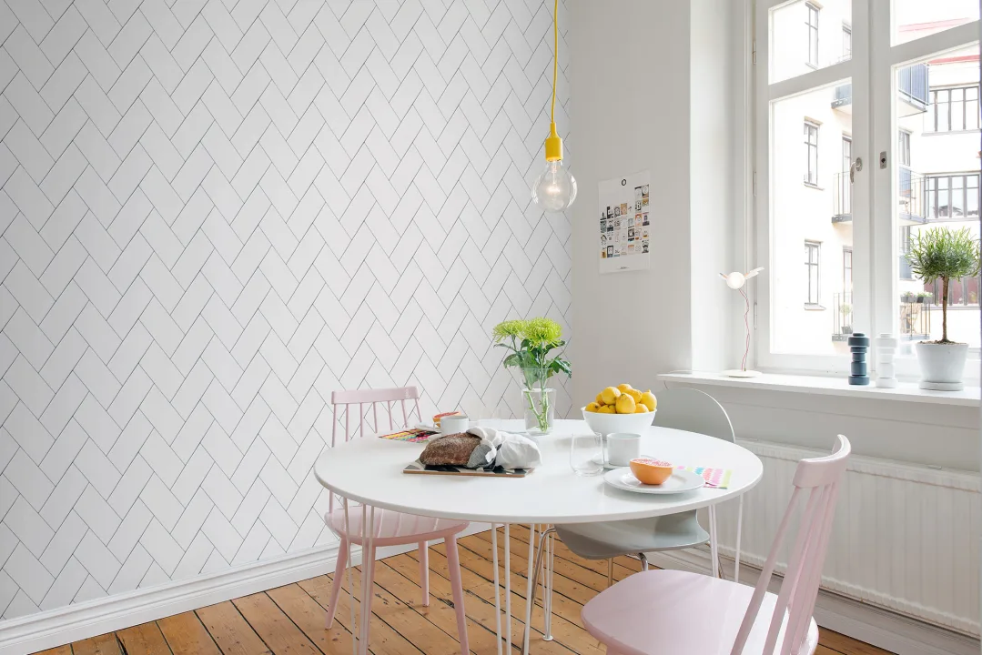 A wall mural with classic herringbone tiles