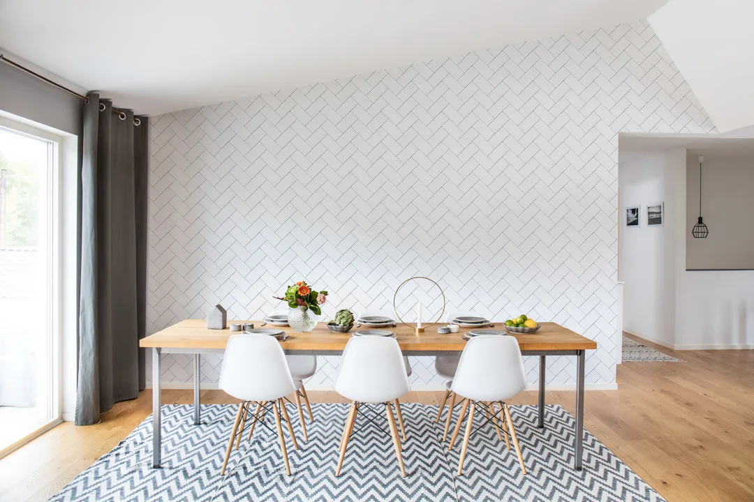A wall mural with classic herringbone tiles