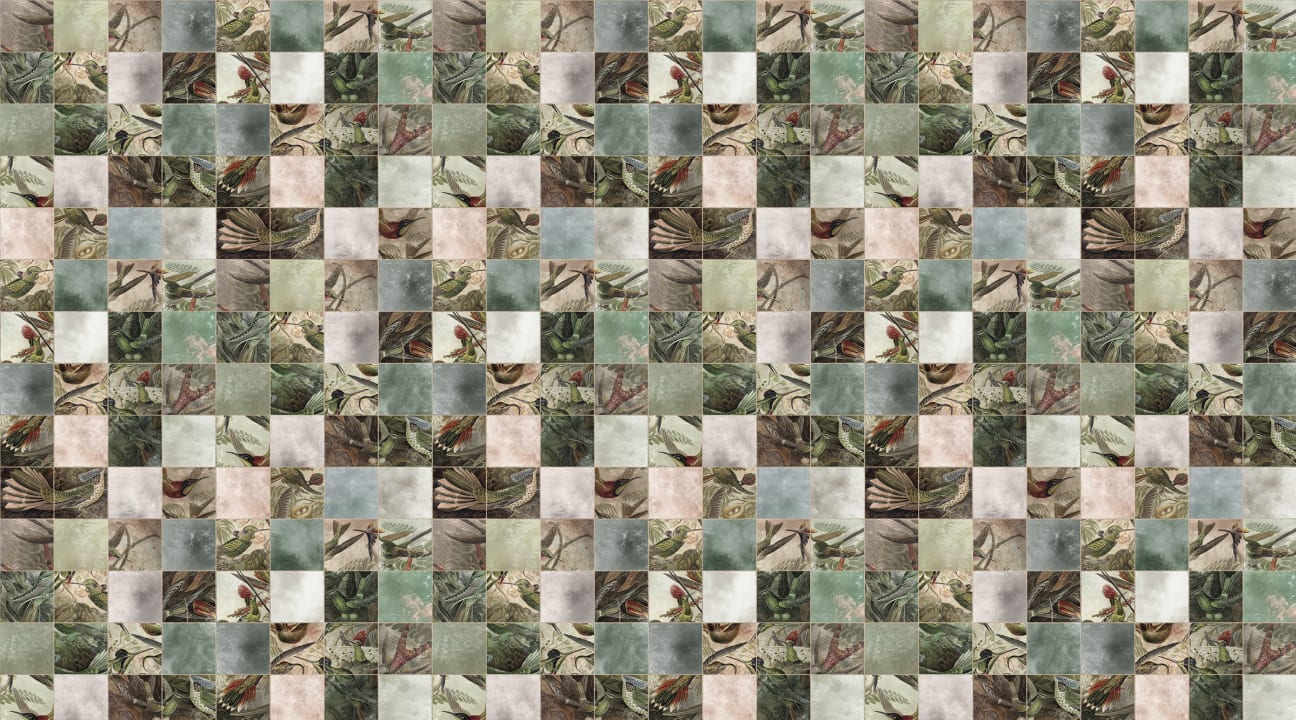 Exotic tile wallpaper with decorative hummingbirds