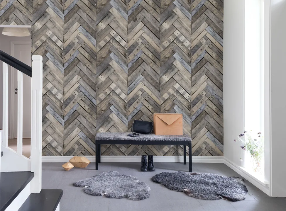 Weathered wood in a herringbone pattern