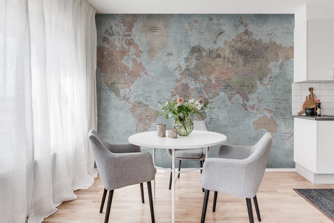 A world map wallpaper mural for the globetrotters