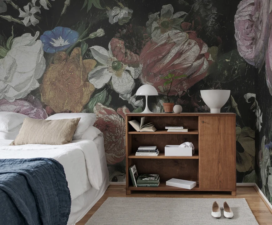 Extravagant dark floral wallpaper murals