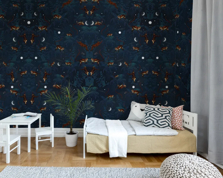 Wallpaper with monkeys in a moonscape