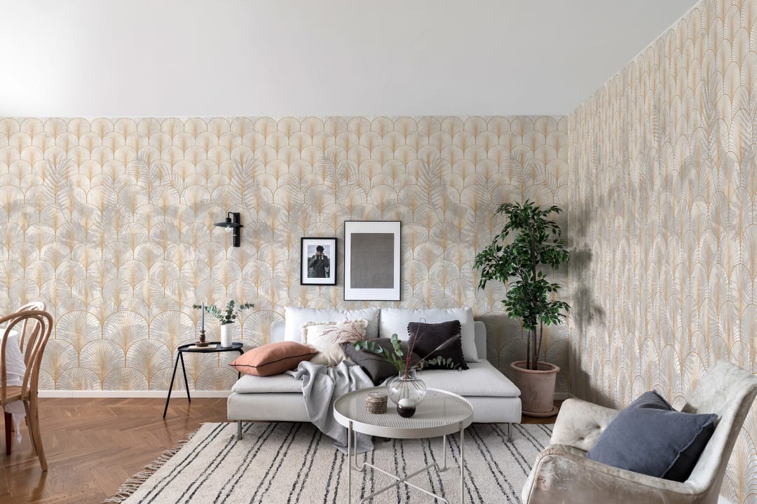 Elegancka tapeta w stylu art deco z liśćmi palmowymi