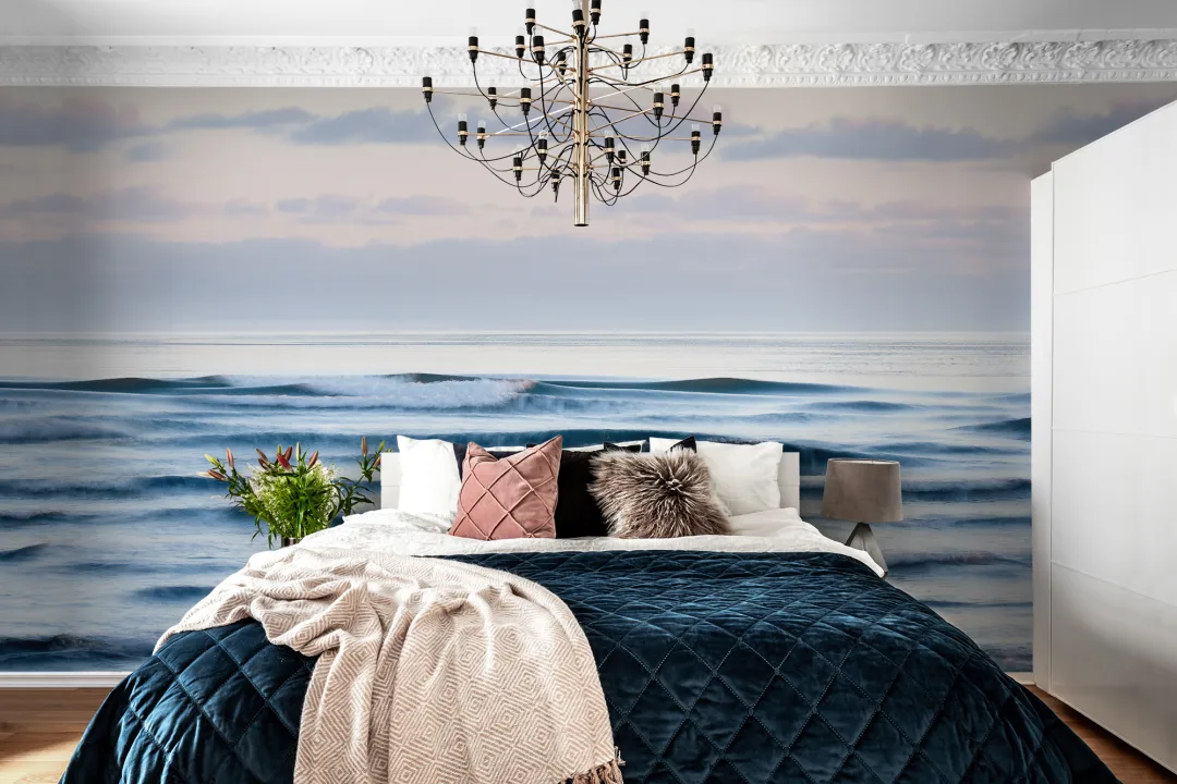 A wall mural with a soft color scale