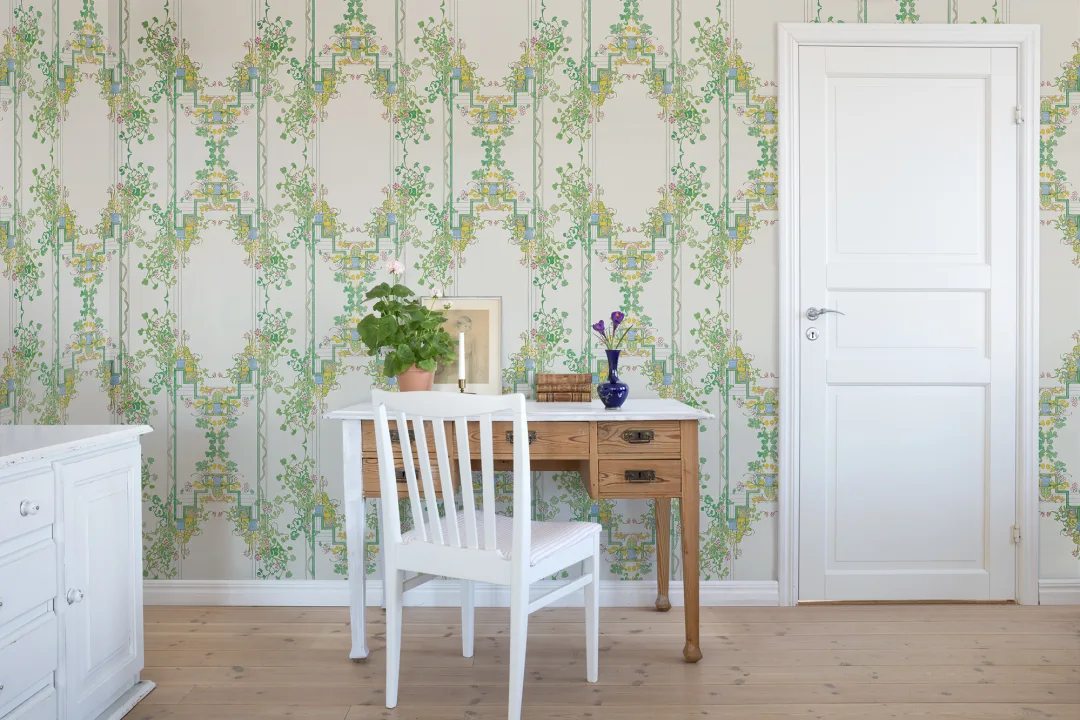 One of Karin Larsson’s unique furniture pieces turned into wallpaper