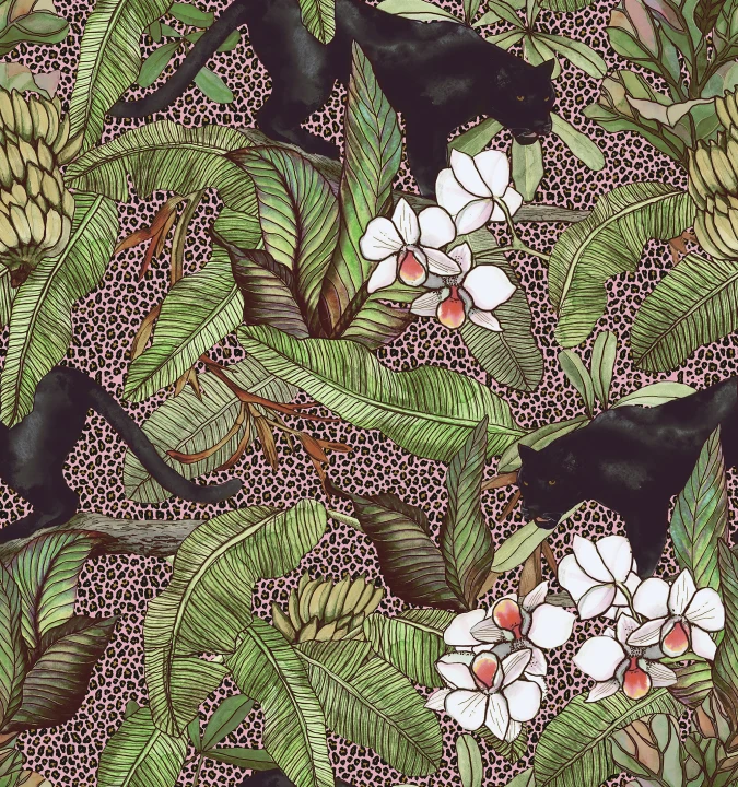 Wallpaper with panthers and leopards