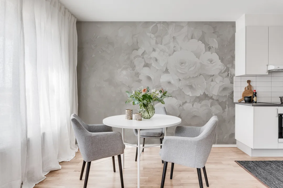 Cover your wall with a gray rose wallpaper
