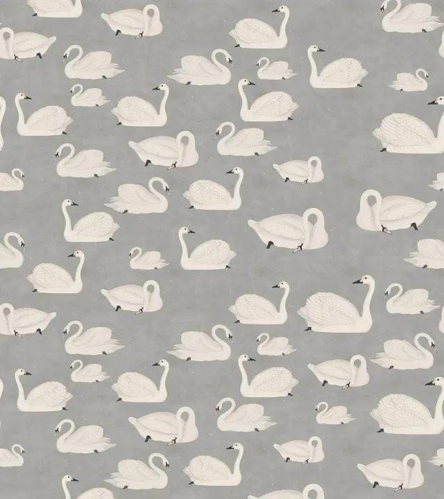 Gray wallpaper with white swans