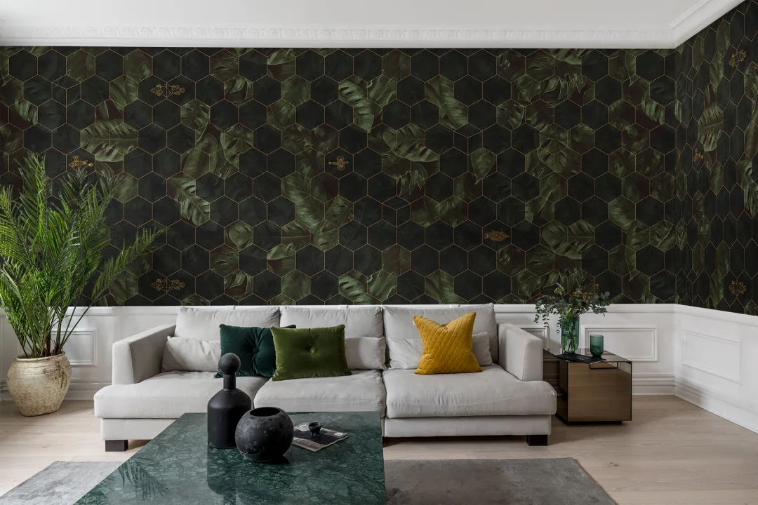 Carta da parati con foglie di monstera