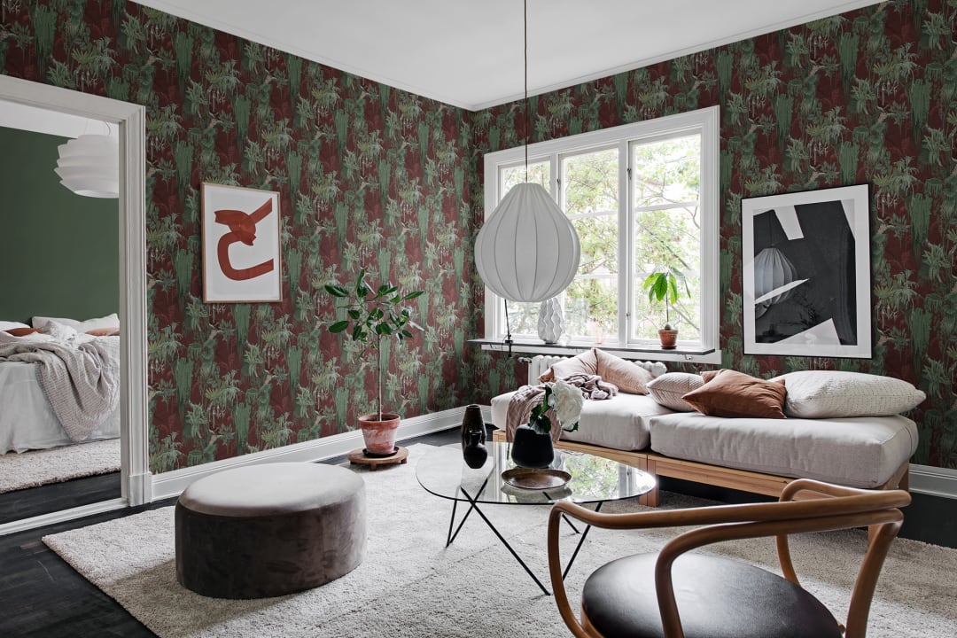 Rust red jungle wallpaper pattern
