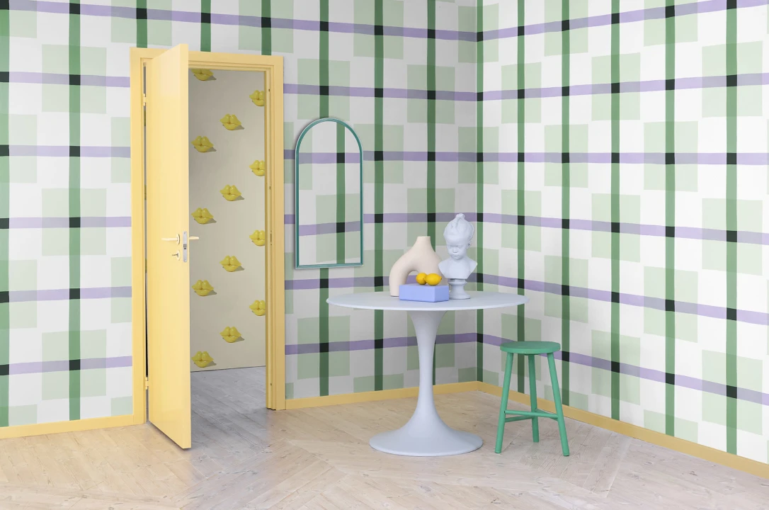 Papier peint maximaliste vert et lilas