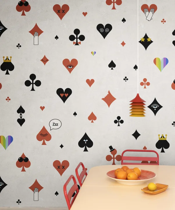 Papier peint panoramique avec imprimé poker rouge