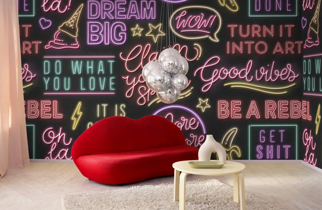 Fototapet med fed neontypografi