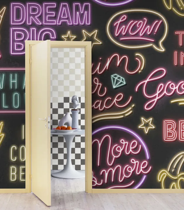 Bold neon typography wall mural