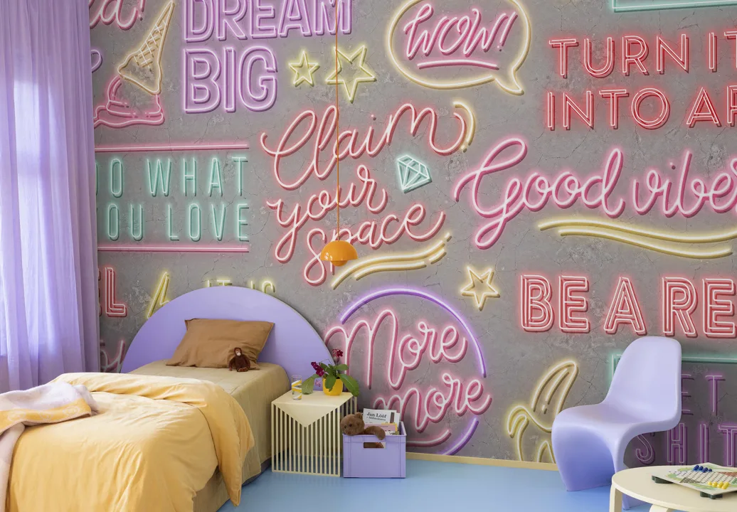 Bold neon typography wall mural