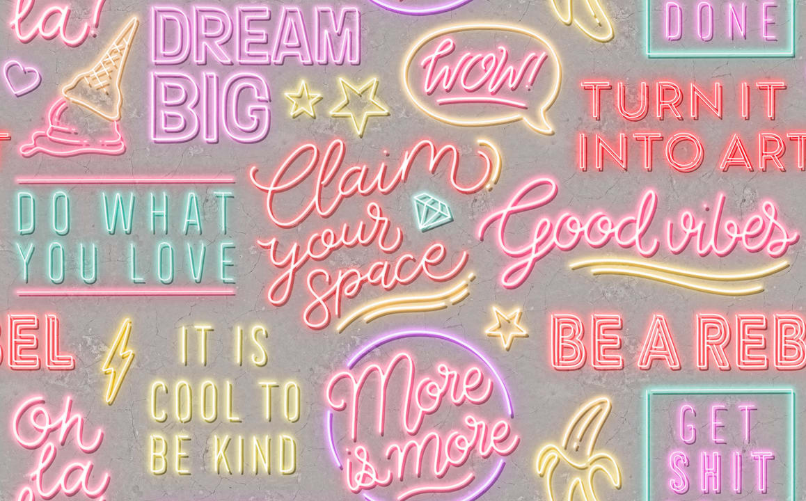 Papier peint avec typographie néon audacieuse