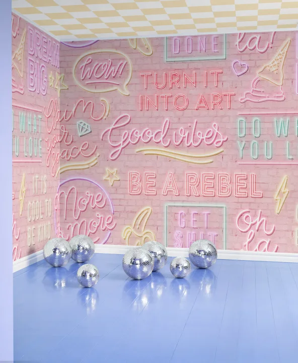 Bold neon typography wall mural