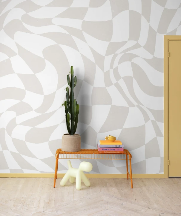 Beige geruit maximalistisch behang
