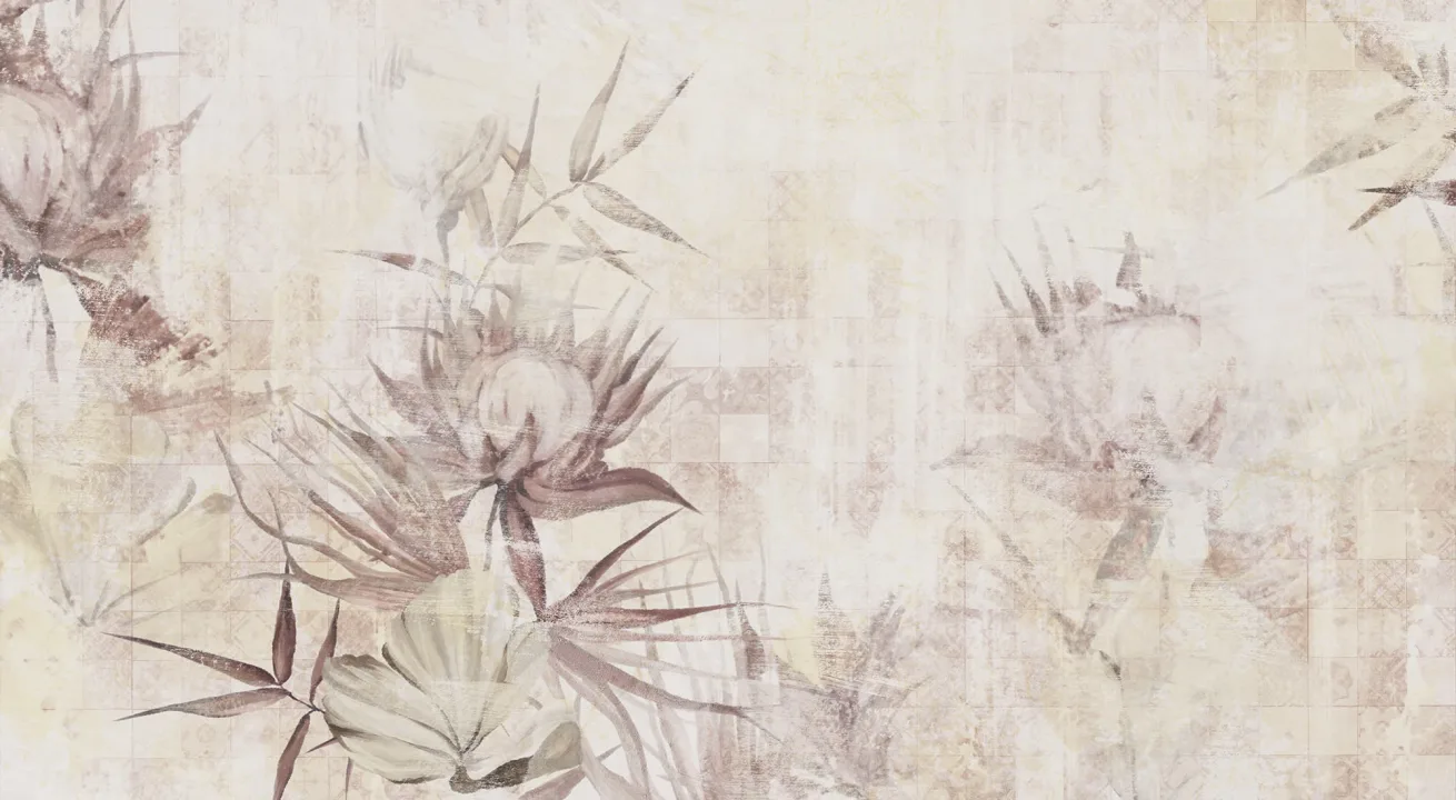 Delicado desenho floral numa superfície desgastada e em mau estado