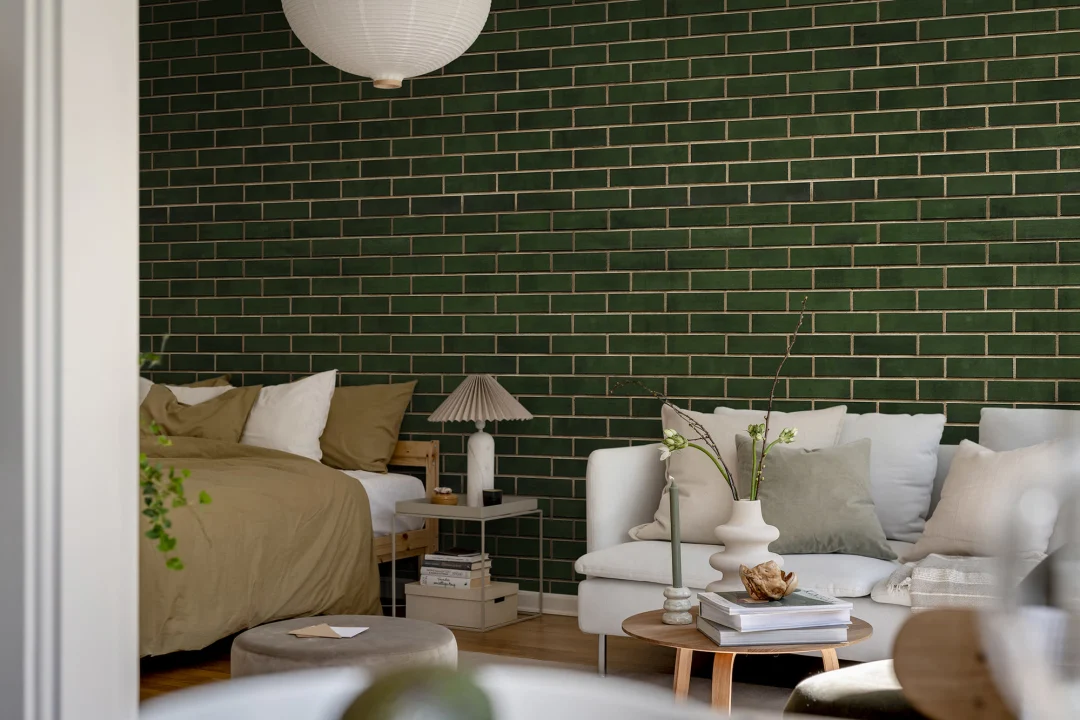 Wall of Tiles in Green