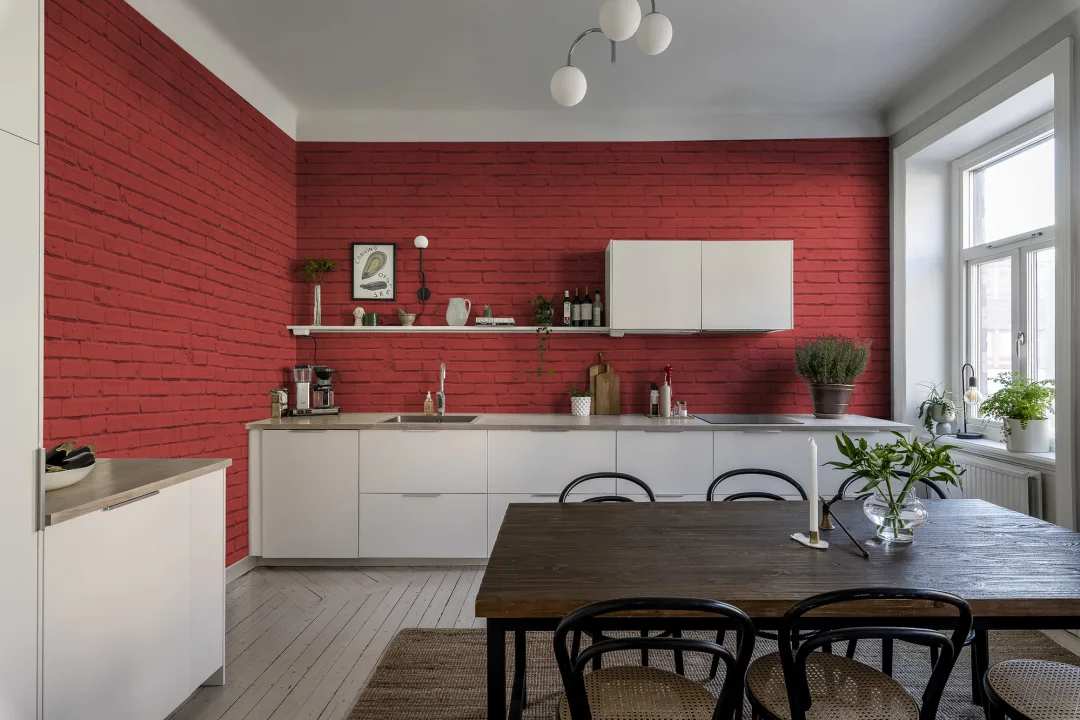 Mur de briques en rouge