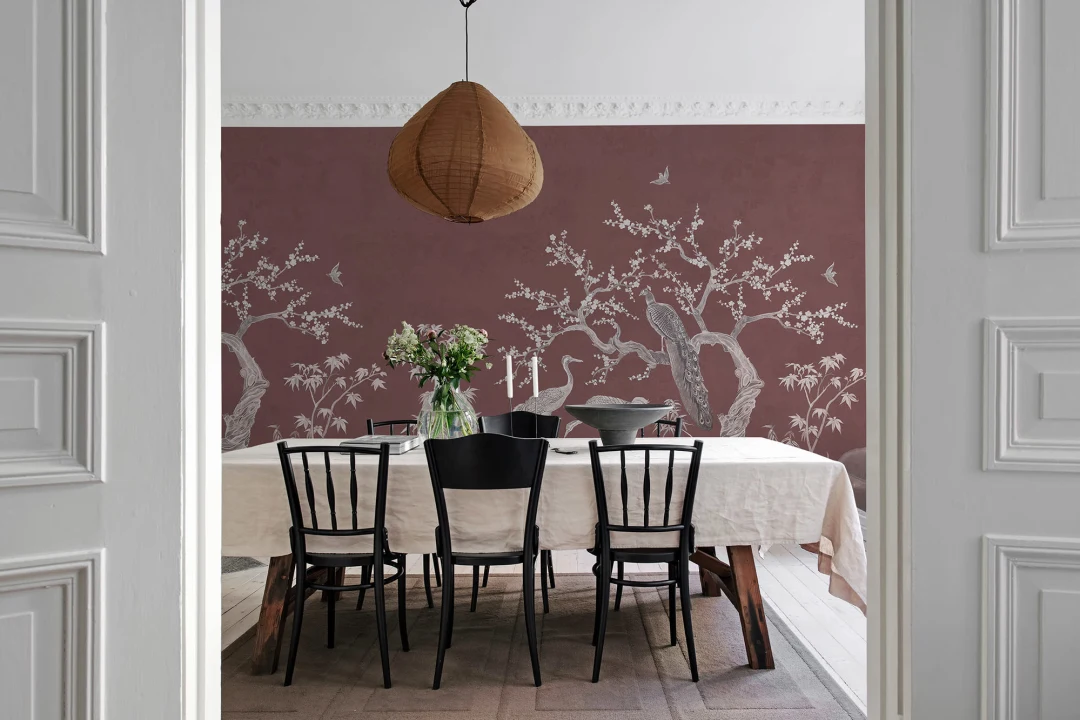 Oiseaux gracieux et branches en fleurs