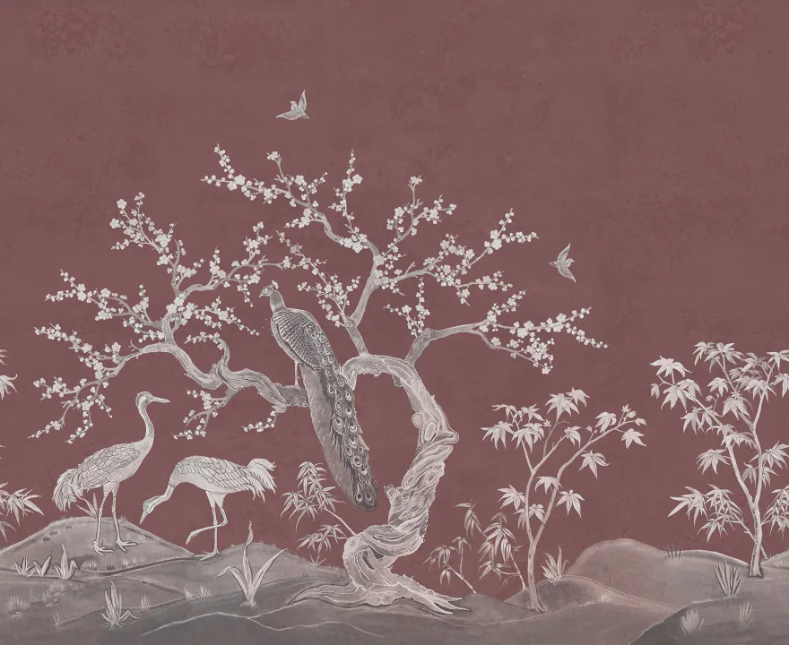 Oiseaux gracieux et branches en fleurs