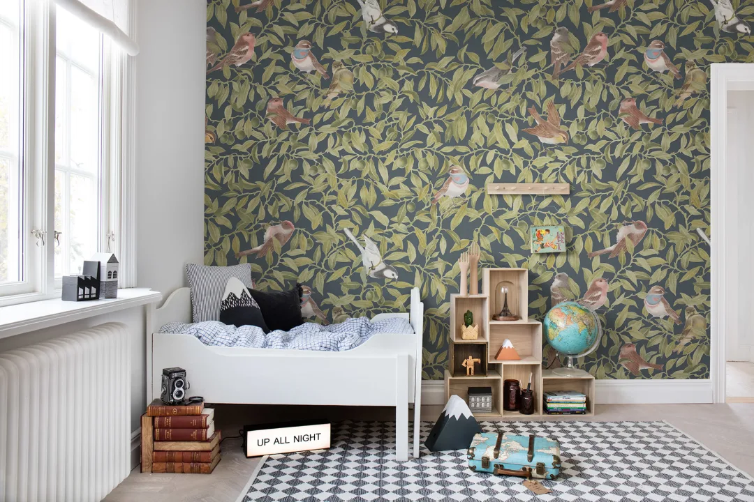 Lush Bush Decorated with Beautiful Birds