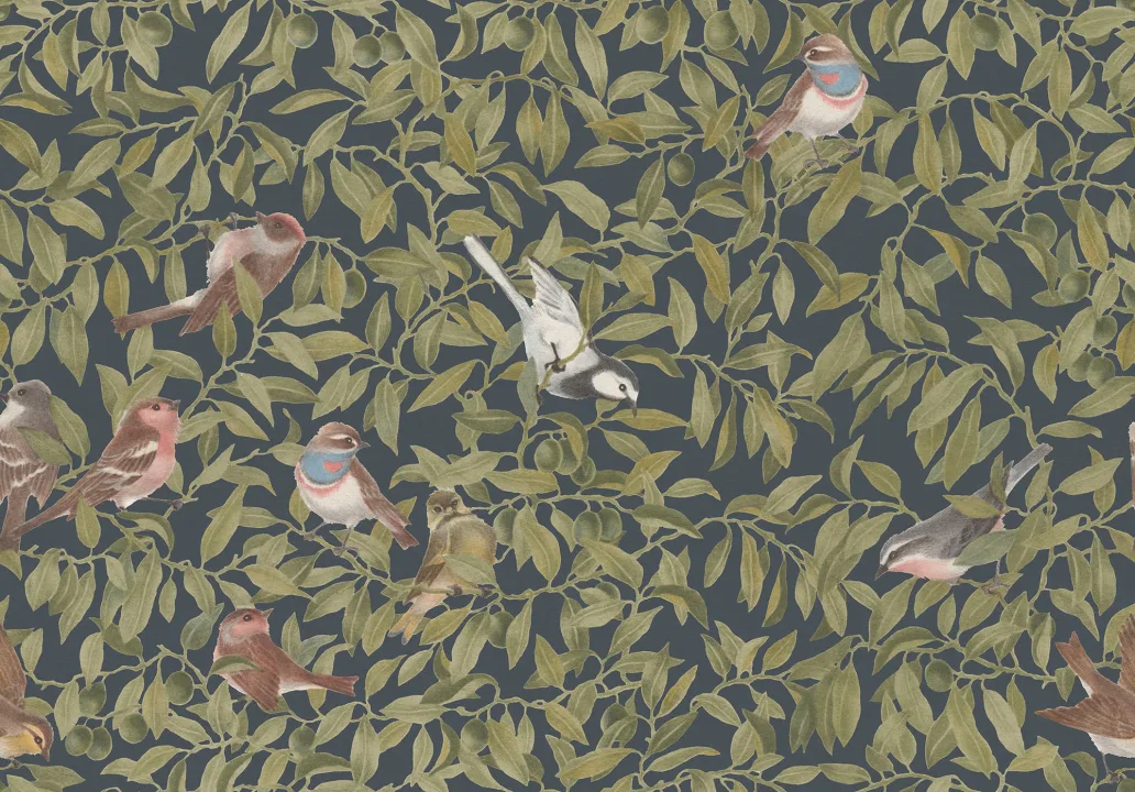 Lush Bush Decorated with Beautiful Birds