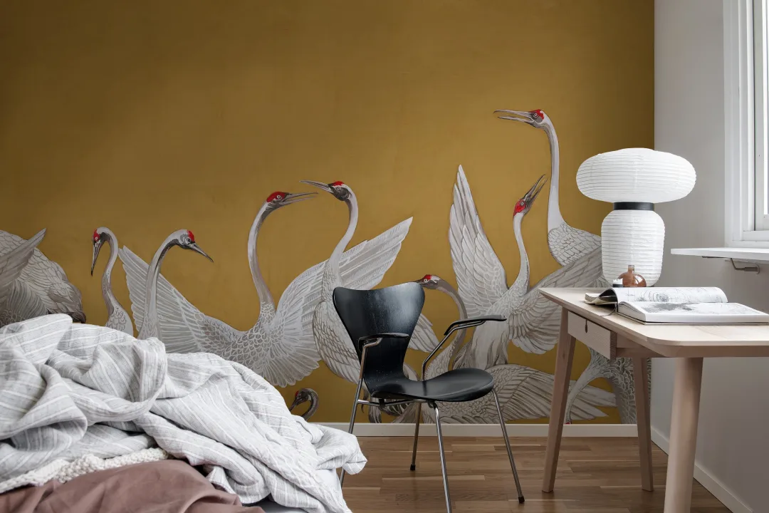 Cranes On a Yellow Background