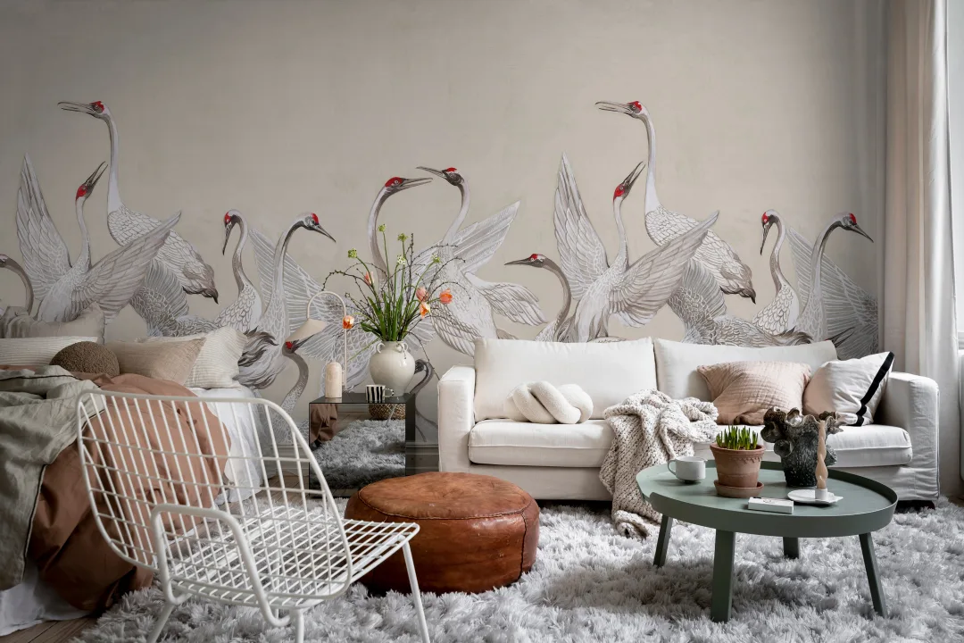 Cranes On a Beige Background