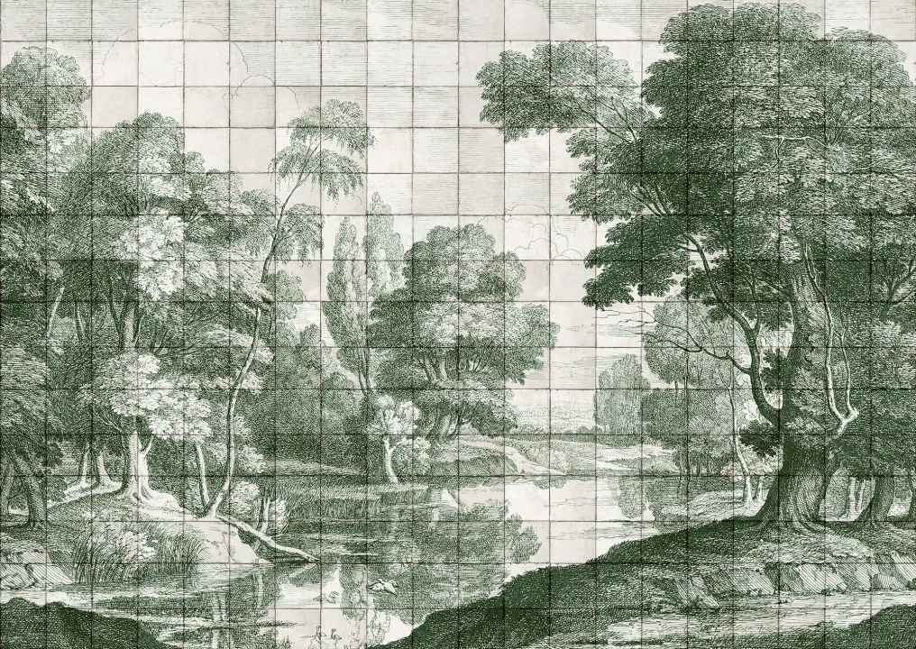 Paysage serein en porcelaine verte