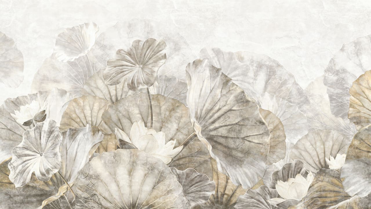 Omfavn Ro med Beige Lotusblad Veggmaleri