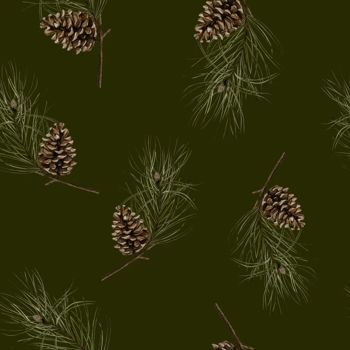 Le charme naturel de pins sur fond vert foncé
