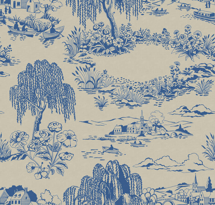 Little Village Toile, Blue
