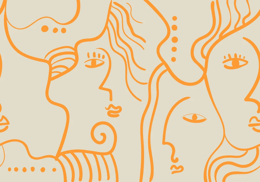 Expressive Faces in Vivid Orange