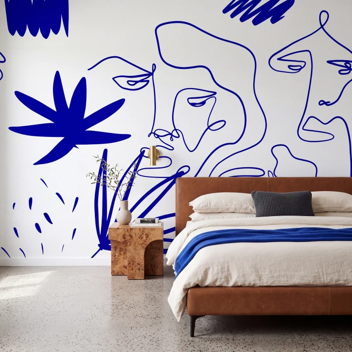 Volti Espressivi in Linea Blu | Rebel Walls