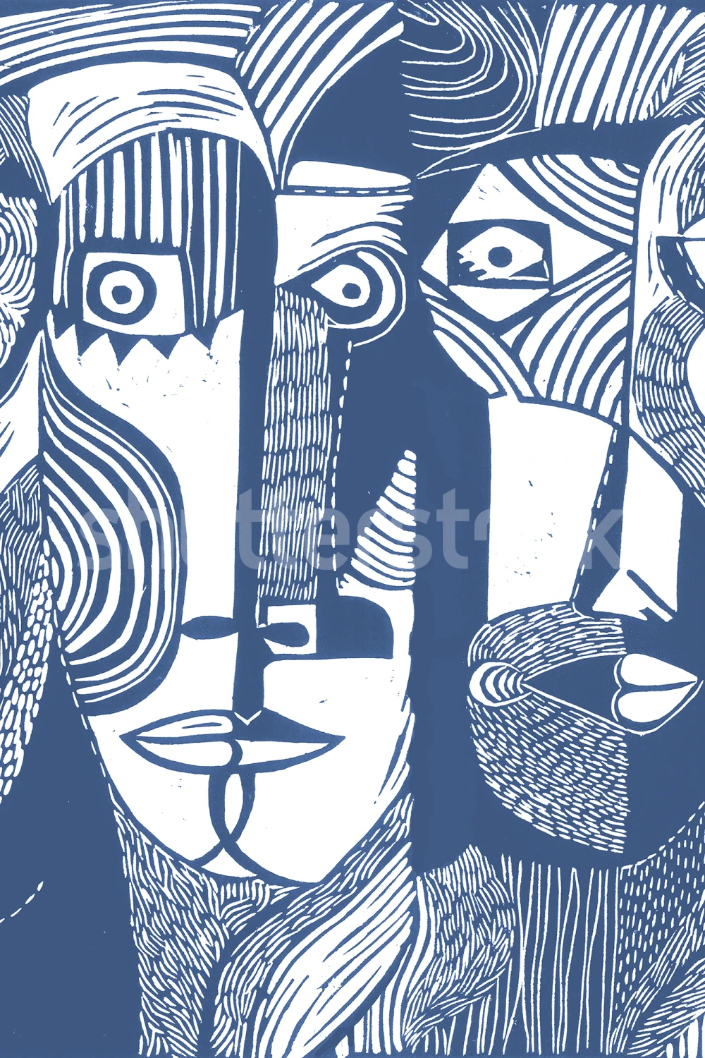 Visages Abstraits Expressifs en Bleu