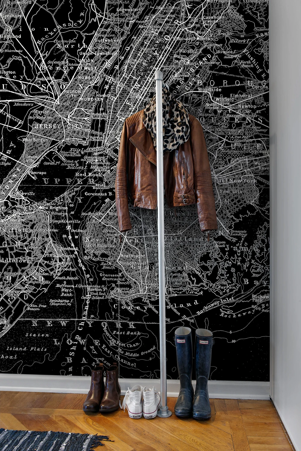 Graphic monochrome map on wall mural